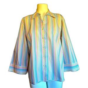 Lands’ End Rainbow Striped Button-down Blouse 14